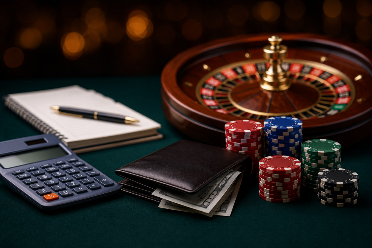 Player planning a casino bankroll with a budget, session limit, and small betting units