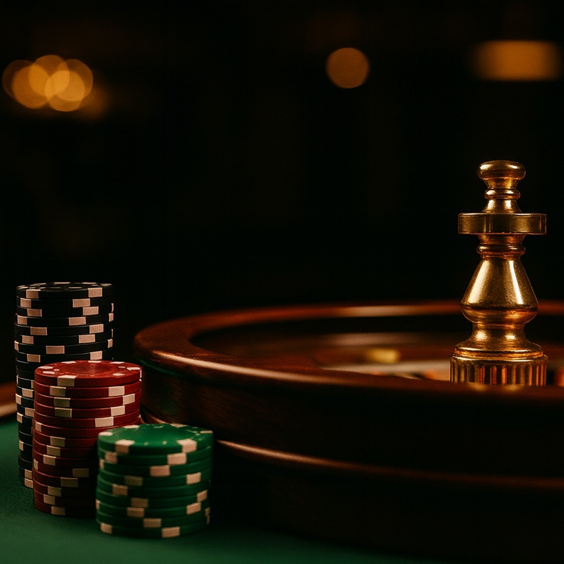 Casino strategy concept with roulette and chips